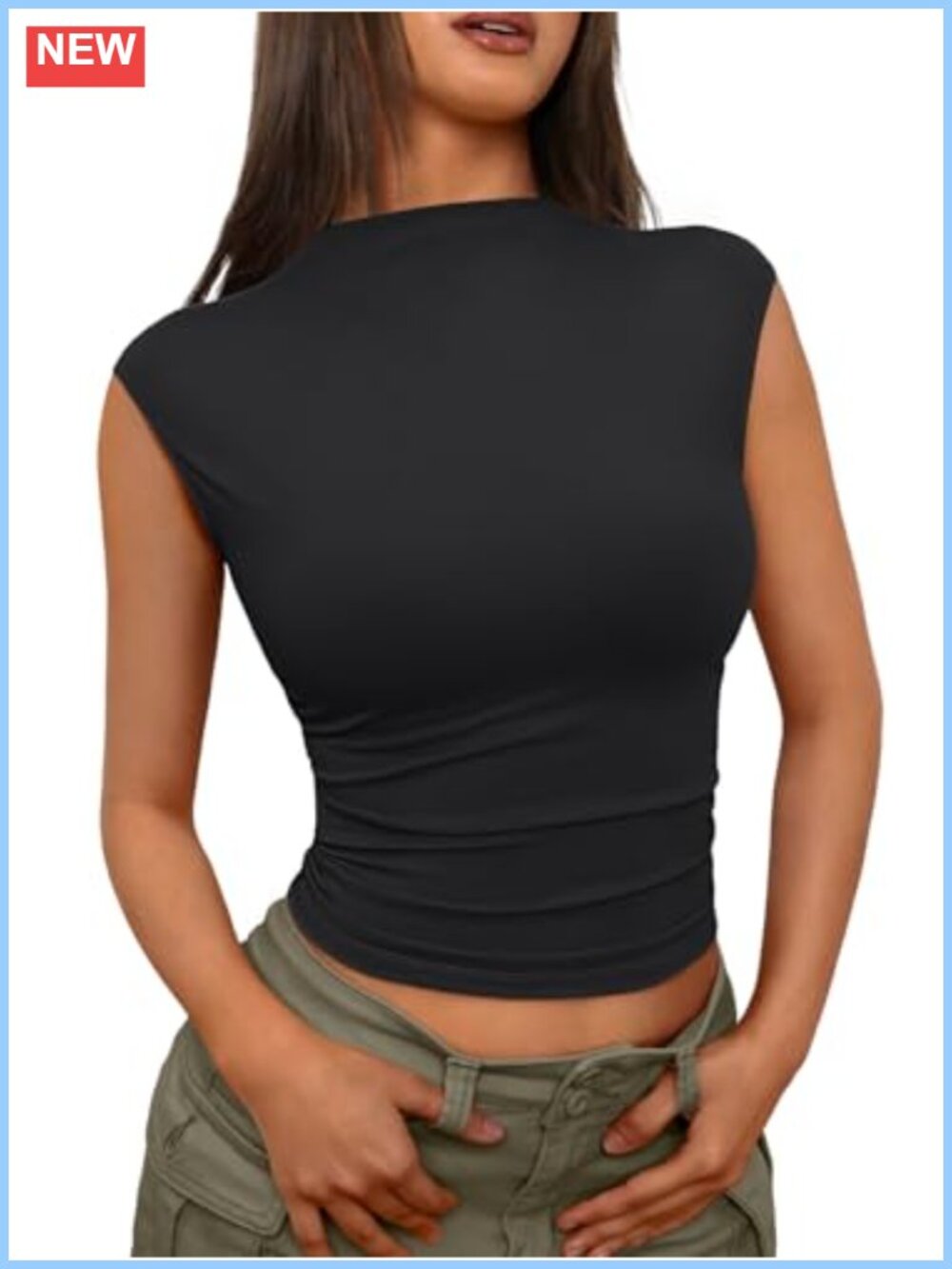 Trendy Queen Going Out Basic Tank Tops Mock Neck Fitted Shirts